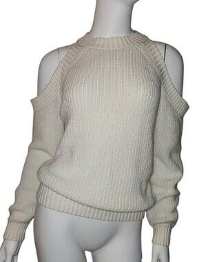 Forever 21 Cream Cold-Shoulder Ribbed Sweater Size S